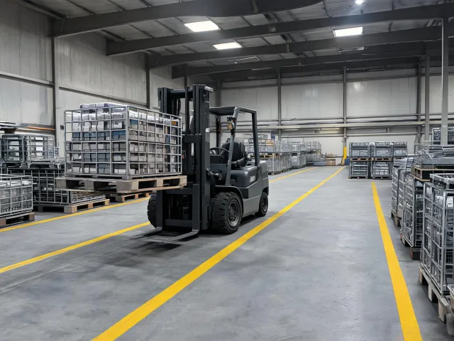 Manufacturing floor staging with counterbalance truck